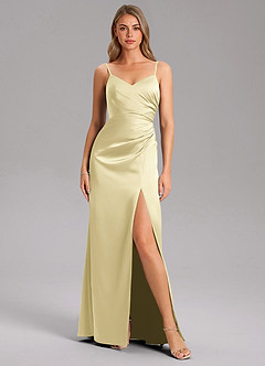 Azazie Azuree Bridesmaid Dresses Lemon Sorbet A-Line Pleated Stretch Satin Dress image6