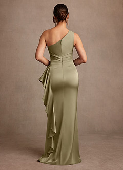Azazie Yvette vestidos de madre de la novia Vestido de Musgo Verde de Satén Elástico de Corte Recto con Hombro unilateral image2