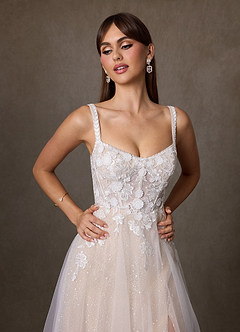 Azazie Jovana Wedding Dresses Diamond White Champagne A-Line Scoop Tulle Dress image8