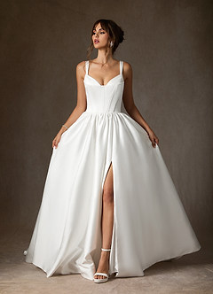 Azazie Mala Abiti da Sposa Abito Principessa in Raso bifacciale Con Tasche Bianco Diamante image5