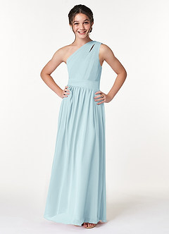 Azazie Molly Junior Sea Glass A-Line Pleated Chiffon Dress image3