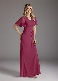 Azazie Morning Glory Mother of the Bride Dresses Mulberry A-Line V-Neck Ruched Chiffon Dress image3