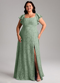 Azazie Bondi Bridesmaid Dresses Matcha A-Line Side Slit Floral Burnout Dress image10
