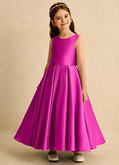 Azazie Mapel vestidos de niña de las flores Vestido de Fucsia de Satin Mate de Princesa con Plisado image3