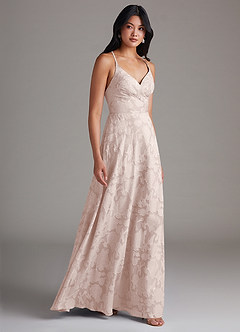 Azazie Davis Bridesmaid Dresses Blushing Pink A-Line Pleated Floral Burnout Dress image4