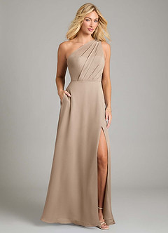 Azazie Phaedra Bridesmaid Dresses Taupe A-Line One Shoulder Chiffon Dress image9
