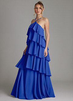 Azazie Deena Bridesmaid Dresses Royal Blue A-Line Ruched Chiffon Dress image5