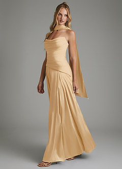 Azazie Gabriela Bridesmaid Dresses Gold A-Line Corset Stretch Satin Dress image6