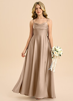 Azazie Bear Junior Taupe A-Line Sweetheart Neckline Stretch Satin Dress image3