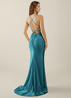 Sylvan Peacock V-neck Hot Rhinestones Corset Prom Dress image2