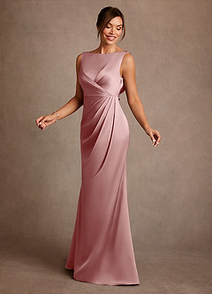Azazie Baltimore Mother of the Bride Dresses Dusty Rose A-Line Pleated Stretch Satin Dress image3