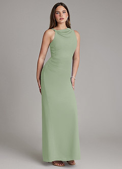 Azazie Charice Bridesmaid Dresses Dusty Sage Sheath Pleated Chiffon Dress image4