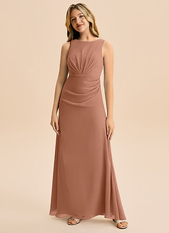 Azazie Floris Junior A-Linie Plissee Chiffon Kleid Bronzer image4