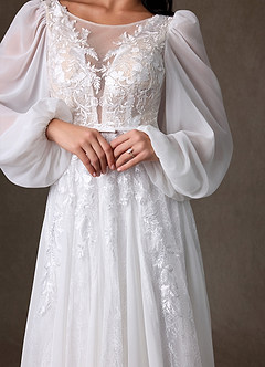 Azazie Keylani 웨딩드레스 A라인 레이스 채플 트레인 드레스 image4