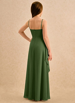 Azazie Cannoli Girls Formal Robe Demoiselle D'honneur Fillette Robe Trapèze en Mousseline de soie Plissé Olive image2