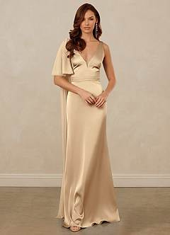 Christian Siriano Bridal for Azazie 1011 Bridesmaid Dresses Champagne Mermaid Bow Stretch Satin Dress image3