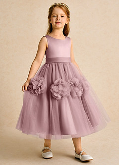 Azazie Vola Abiti da Ragazza di Fiori Abito Principessa in Tulle Senza Maniche Rosa Polverosa image3