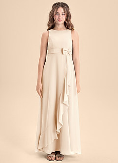 Azazie Lilenne Junior White Alabaster A-Line Bow Chiffon Dress image5