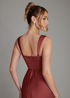 Azazie Agustina Robes de demoiselle d'honneur Robe Sirène en Satin extensible Corset Terracotta image6