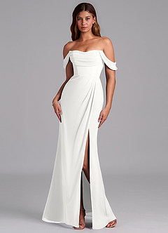 Azazie Johana Bridesmaid Dresses White Mermaid Off the Shoulder Chiffon Convertible Dress image7