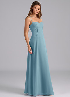 Azazie Valentine Bridesmaid Dresses Moody Blue A-Line Corset Chiffon Dress image5