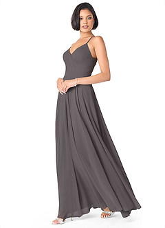 Azazie Avelina Bridesmaid Dresses Steel Grey A-Line V-Neck Pleated Chiffon Dress image3