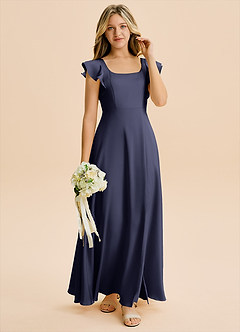 Azazie Bondi Junior Stormy A-Line Side Slit Stretch Satin Dress image4