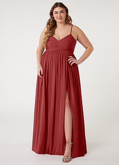 Azazie Alia Bridesmaid Dresses Rust A-Line Pleated Chiffon Dress image6