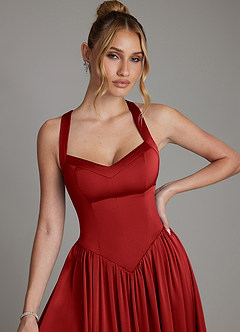 Azazie Francis Brautjungfernkleider Eine Linie Korsett Stretch-Satin Kleid Granatapfelrot image4