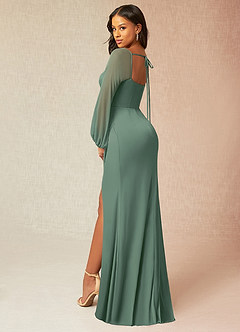 Azazie Charissa Final Sale Eucalyptus Sheath Corset Pleated Mesh Dress image2