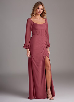 Azazie Charissa Bridesmaid Dresses Merlot Sheath Long Sleeve Chiffon Dress image5