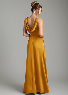 Azazie Karina Robes de demoiselle d'honneur Robe Trapèze en Satin extensible Plissée Caramel écossais image5
