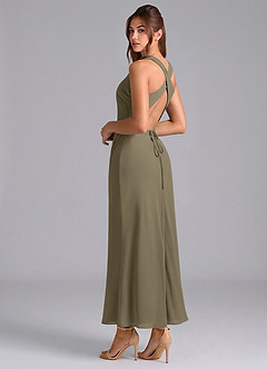 Azazie Evadne Bridesmaid Dresses Willow Green Sheath Pleated Chiffon Dress image2