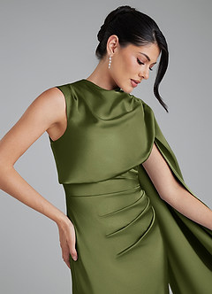 Azazie Taj Bridesmaid Dresses Olive Mermaid Corset Stretch Satin Dress image3