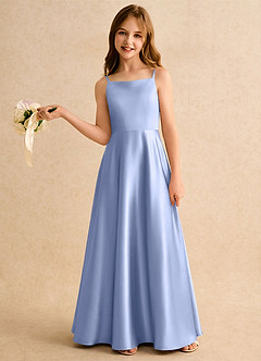 Azazie Joella Girls Formal Abiti da Ragazza di Fiori Abito A-Line in Raso Elasticizzato Plissettato Ghiaccio image2