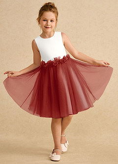 Azazie Louisa Flower Girl Dresses Ivory Terracotta A-Line Sleeveless Tulle Dress image4