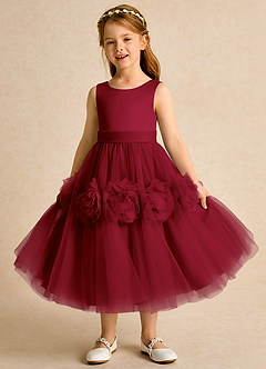 Azazie Vola Flower Girl Dresses Burgundy Ball-Gown Sleeveless Tulle Dress image5