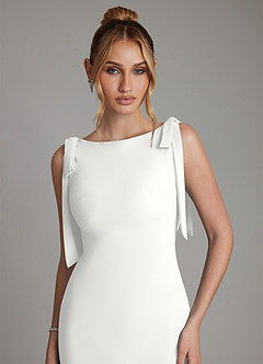 Azazie Luddie Brautjungfernkleider Meerjungfrau-Linie Schleifen Chiffon Kleid Weiß image3