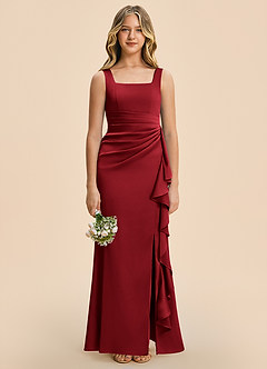 Azazie Adrienne Junior Scarlet Sheath Pleated Stretch Satin Dress image3