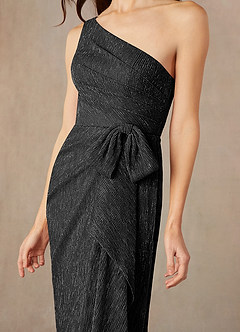 Azazie Jocelyn Mother of the Bride Dresses Black Sheath One Shoulder Metallic Mesh Dress image3
