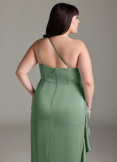 Azazie Latrice Bridesmaid Dresses Matcha Sheath One Shoulder Cascading Ruffles Stretch Satin Dress image12