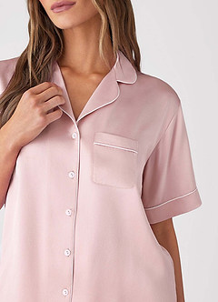 front 100 % tvättbart siden pyjamasset med kort ärm