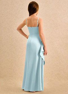 Azazie Cannoli Girls Formal Flower Girl Dresses Cloud Blue A-Line Pleated Stretch Satin Dress image2