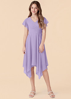 Azazie Janeaurelia Junior Robe Trapèze en Mousseline de soie Plissé Lilas image4