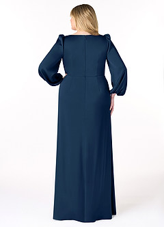 Azazie Mel Bridesmaid Dresses Dark Navy Sheath Long Sleeve Stretch Satin Dress image8