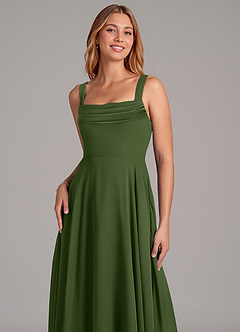 Azazie Shaude Bridesmaid Dresses Olive A-Line Pleated Chiffon Dress image5