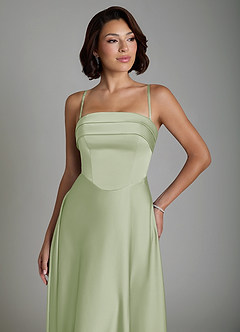 Azazie Odele At-home Try On Dresses Dusty Sage A-Line Strapless Stretch Satin Dress image3
