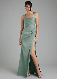 Azazie Sierra Bridesmaid Dresses Silver Sage A-Line Corset Stretch Satin Dress image6