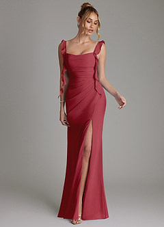 Azazie Jessamine Bridesmaid Dresses Pomegranate Mermaid Corset Chiffon Dress image4