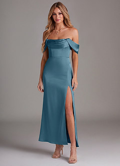 Azazie Saige Abiti da Damigella Abito Sirena in Raso Elasticizzato a Spalla Scoperta Bermuda image3